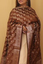 Brown Banarasi Silk Meenakari Dupatta - Luxurion World