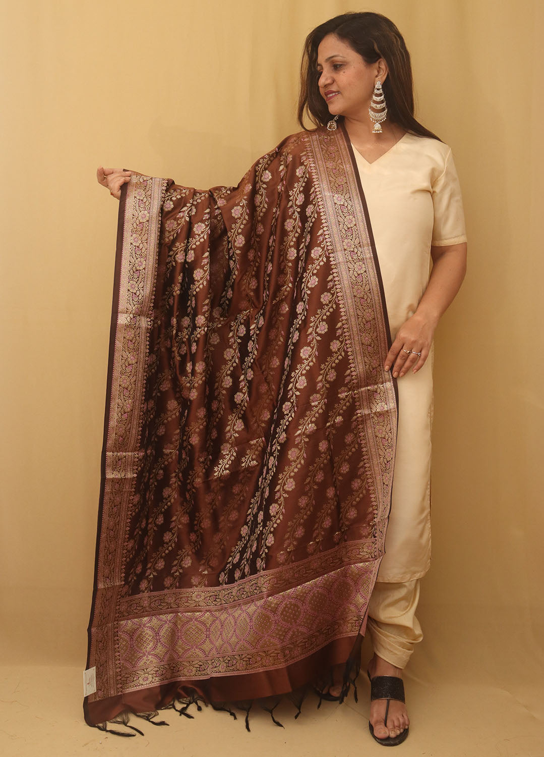 Brown Banarasi Silk Meenakari Dupatta - Luxurion World
