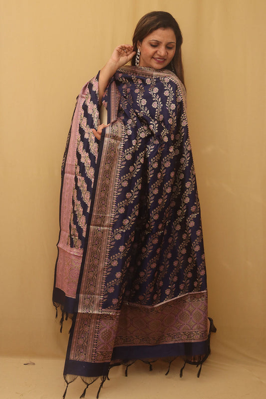 Blue Banarasi Silk Meenakari Dupatta - Luxurion World