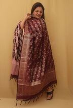 Maroon Banarasi Silk Meenakari Dupatta - Luxurion World