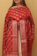 Red Banarasi Silk Meenakari Dupatta - Luxurion World