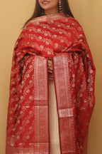 Red Banarasi Silk Meenakari Dupatta - Luxurion World