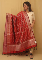 Red Banarasi Silk Meenakari Dupatta - Luxurion World