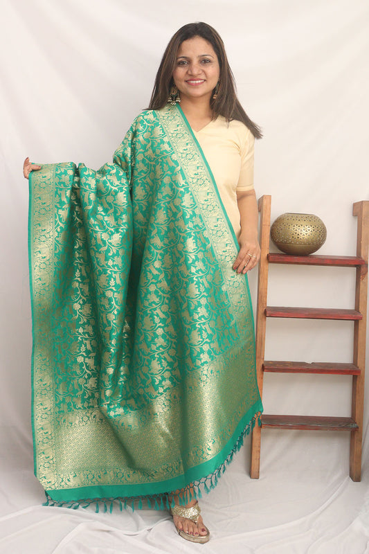Green Banarasi Silk Dupatta - Luxurion World