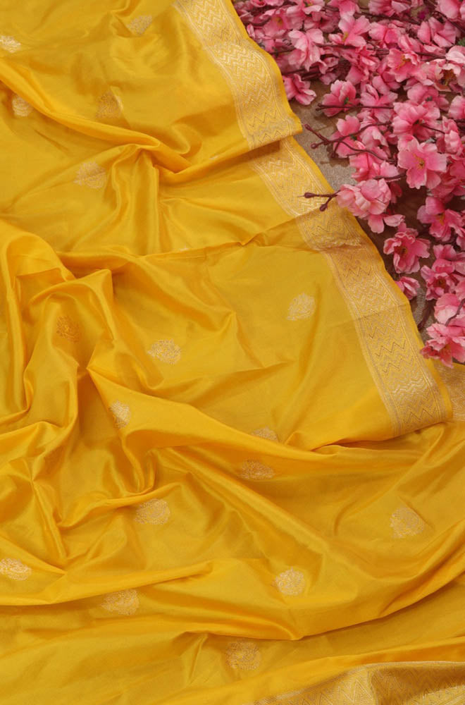 Pure Elegance: Stunning Yellow Handloom Banarasi Katan Silk Dupatta - Luxurion World