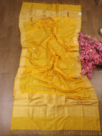 Pure Elegance: Stunning Yellow Handloom Banarasi Katan Silk Dupatta - Luxurion World