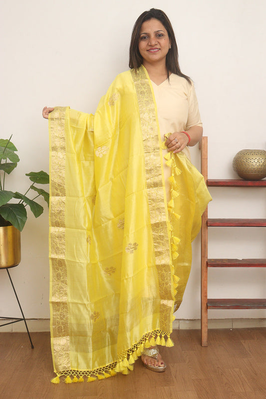 Yellow Handloom Banarasi Chiniya Silk Boota Design Dupatta - Luxurion World
