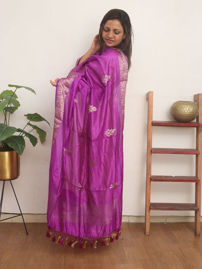 Purple Handloom Banarasi Chiniya Silk Boota Design Dupatta