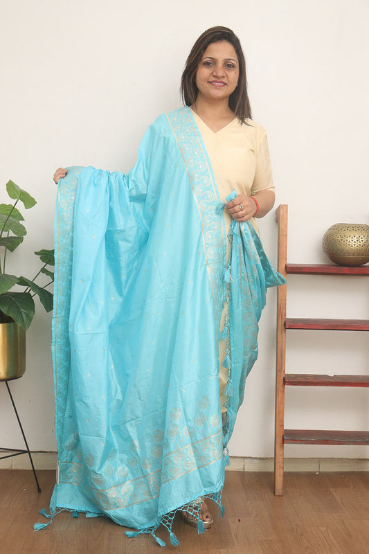 Blue Banarasi Silk Dupatta - Luxurion World