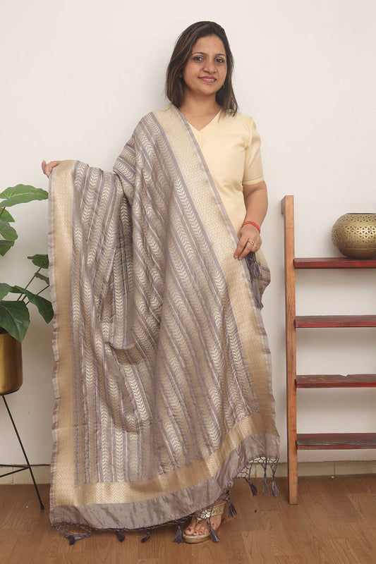 Grey Banarasi Silk Dupatta - Luxurion World