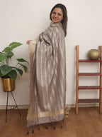 Grey Banarasi Silk Dupatta - Luxurion World