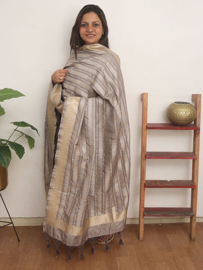 Grey Banarasi Silk Dupatta - Luxurion World