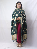 Stunning Green Banarasi Silk Cow Design Dupatta - Luxurion World