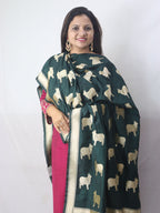 Stunning Green Banarasi Silk Cow Design Dupatta - Luxurion World
