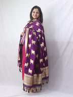 Stunning Purple Banarasi Silk Cow Design Dupatta - Luxurion World