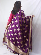 Stunning Purple Banarasi Silk Cow Design Dupatta - Luxurion World
