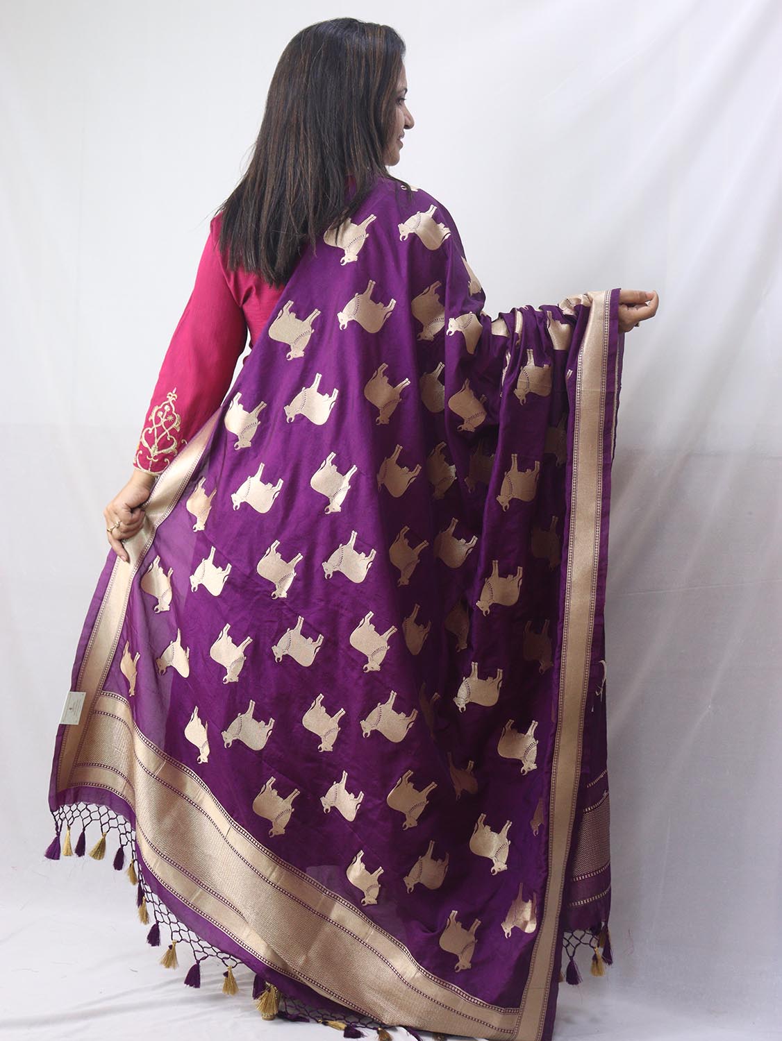 Stunning Purple Banarasi Silk Cow Design Dupatta - Luxurion World