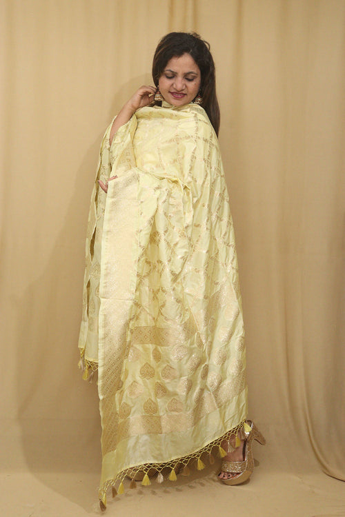 Vibrant Yellow Banarasi Silk Dupatta: Essential Accessory - Luxurion World