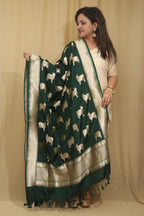 Exquisite Green Banarasi Silk Dupatta with Cow Motif - Luxurion World