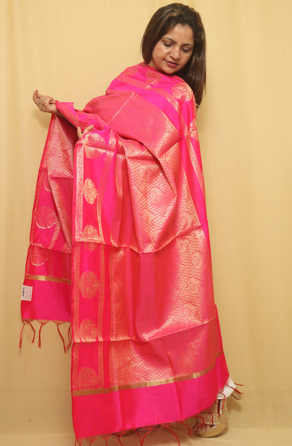 Pink Banarasi Silk Dupatta - Luxurion World