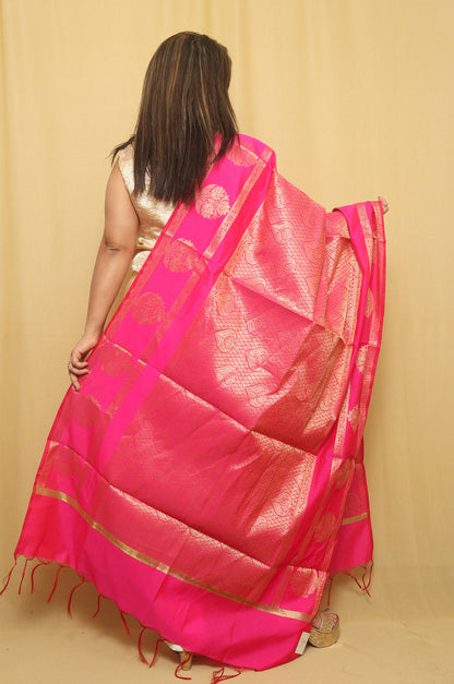 Pink Banarasi Silk Dupatta - Luxurion World