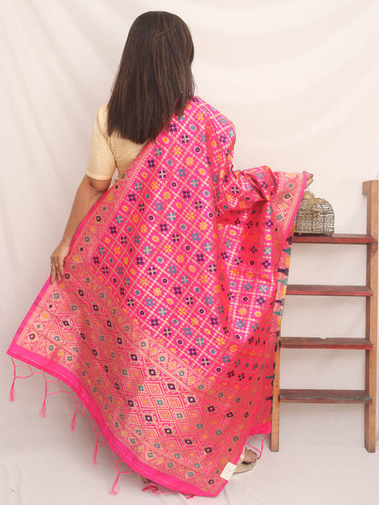 Pink Banarasi Silk Meenakari Dupatta - Luxurion World