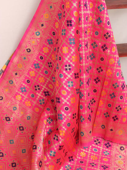 Pink Banarasi Silk Meenakari Dupatta - Luxurion World