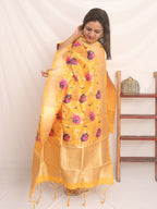 Yellow Banarasi Silk Meenakari Dupatta - Luxurion World