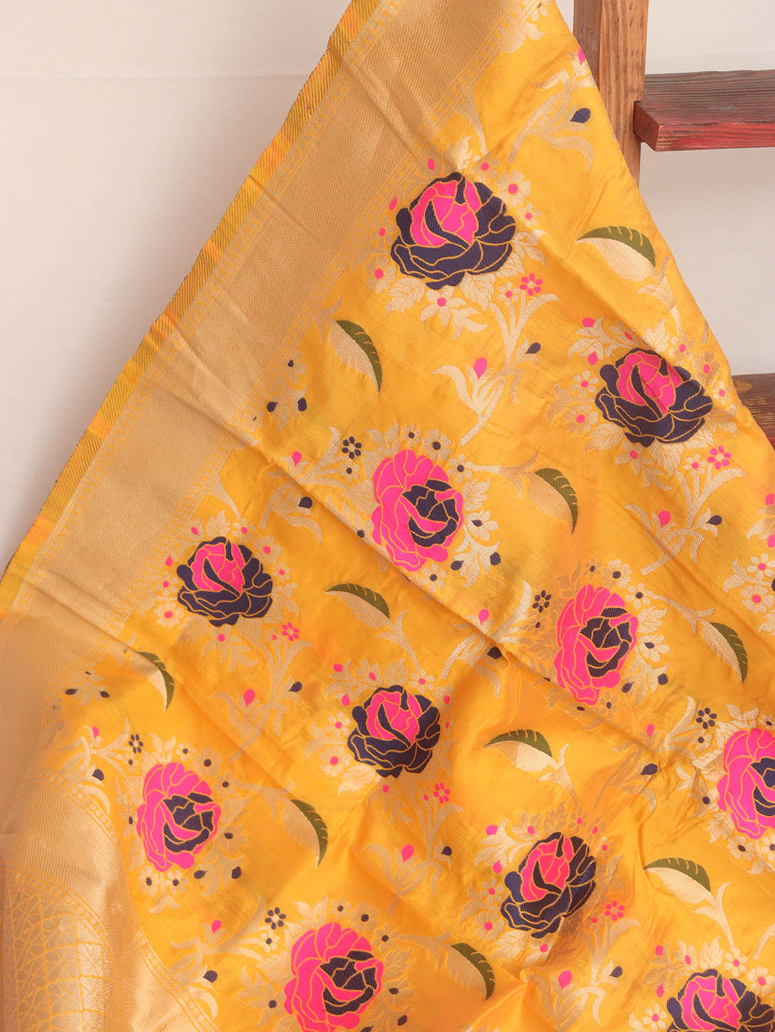 Yellow Banarasi Silk Meenakari Dupatta - Luxurion World