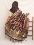 Black Banarasi Silk Meenakari Dupatta - Luxurion World