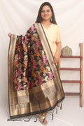 Black Banarasi Silk Meenakari Dupatta - Luxurion World