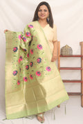 Green Banarasi Silk Meenakari Dupatta - Luxurion World
