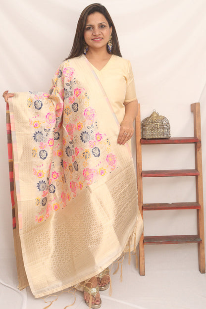 Pastel Banarasi Silk Meenakari Dupatta - Luxurion World