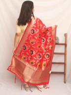 Red Banarasi Silk Meenakari Dupatta - Luxurion World