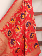 Red Banarasi Silk Meenakari Dupatta - Luxurion World