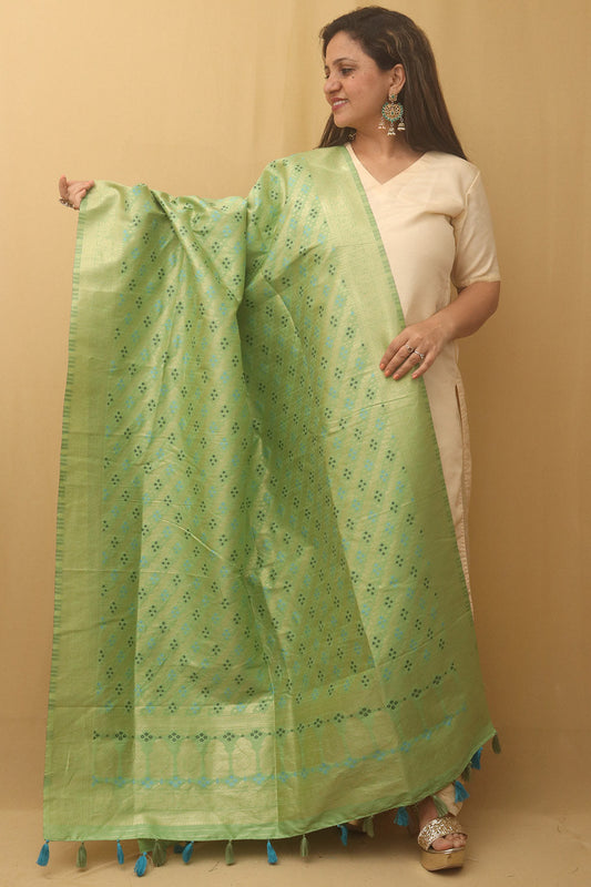 Green Banarasi Silk Bandhani Design Dupatta - Luxurion World