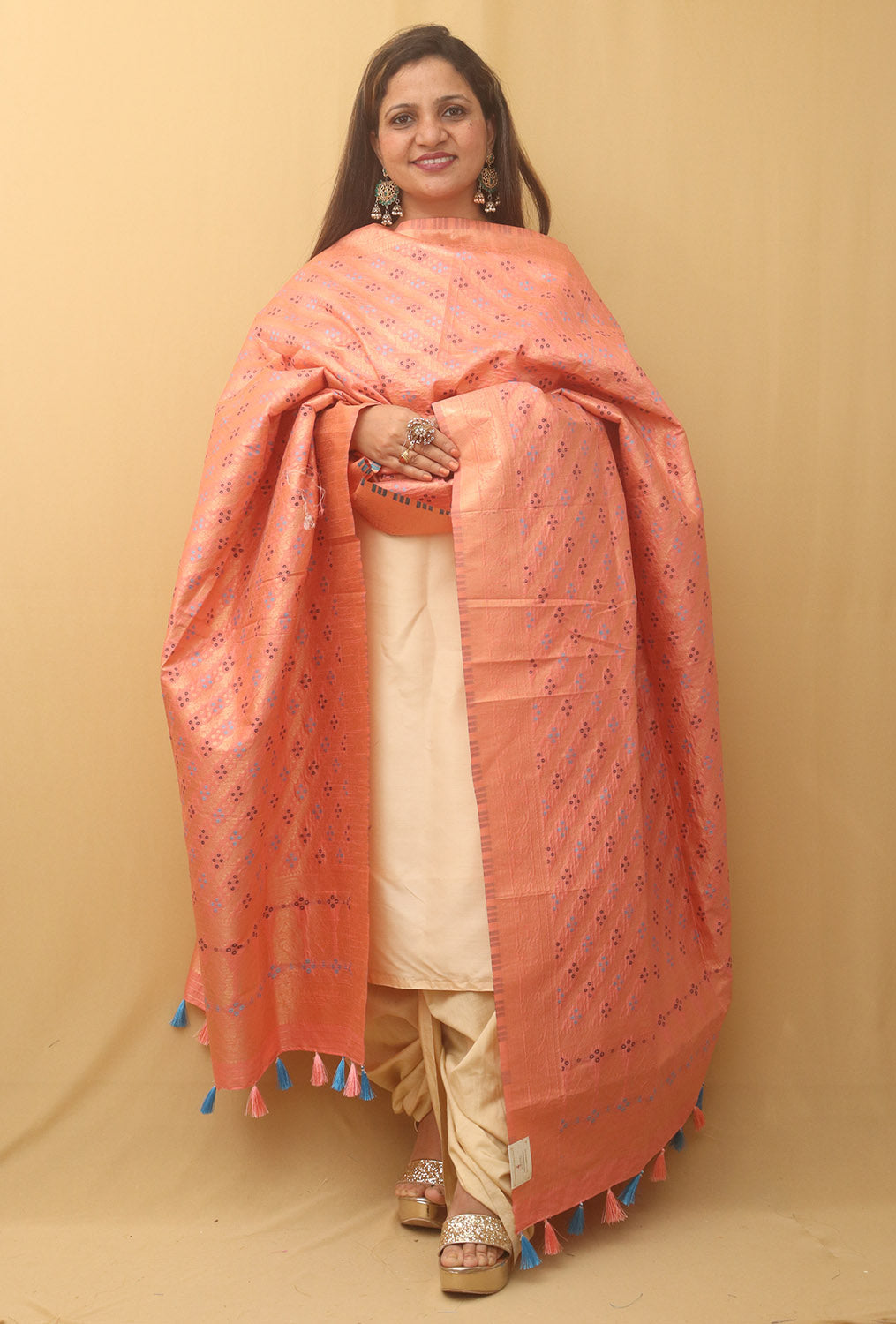 Pink Banarasi Silk Bandhani Design Dupatta - Luxurion World