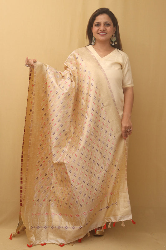 Pastel Banarasi Silk Bandhani Design Dupatta - Luxurion World