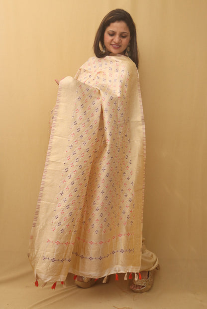 Pastel Banarasi Silk Bandhani Design Dupatta - Luxurion World