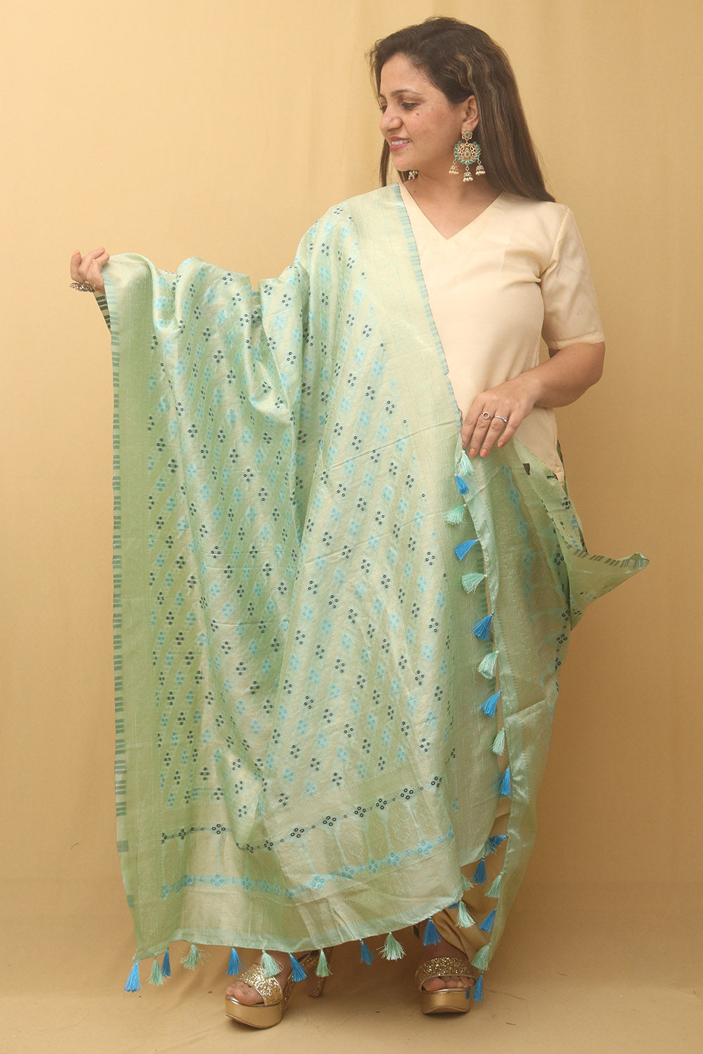 Blue Banarasi Silk Bandhani Design Dupatta - Luxurion World