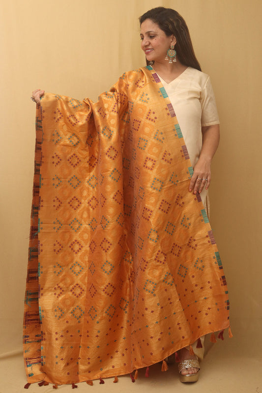 Yellow Banarasi Silk Bandhani Design Dupatta - Luxurion World
