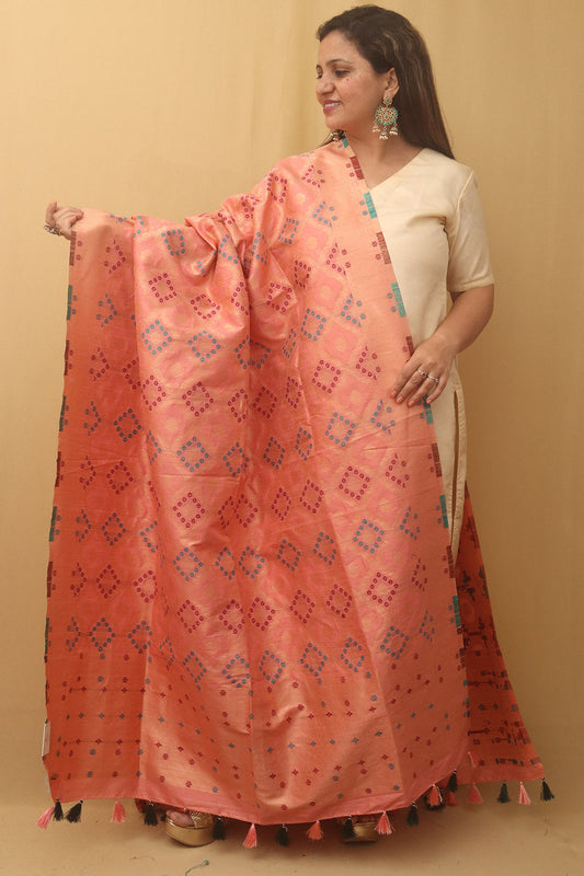 Pink Banarasi Silk Bandhani Design Dupatta