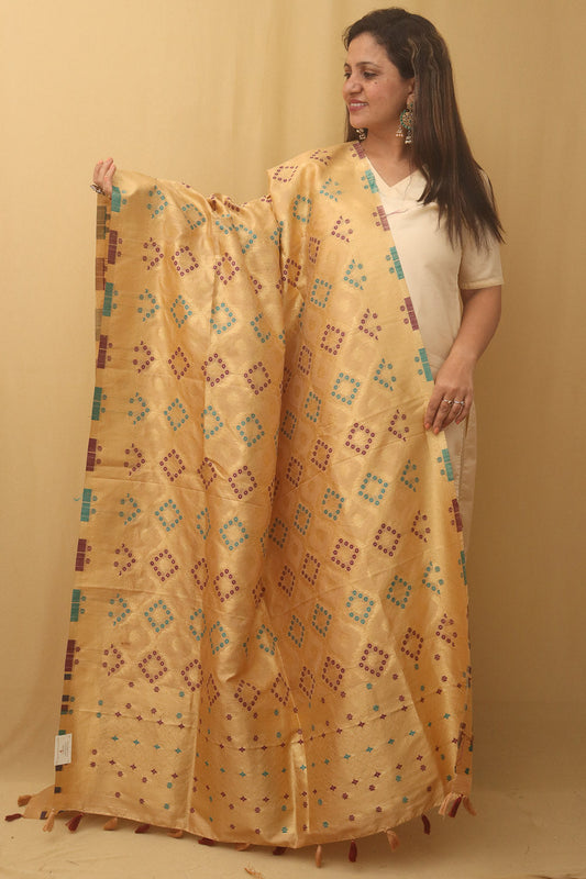 Pastel Banarasi Silk Bandhani Design Dupatta - Luxurion World
