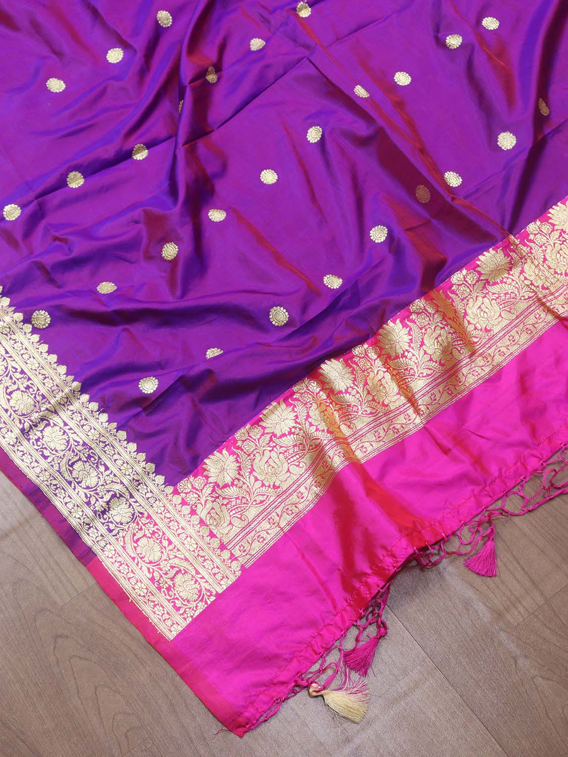 Purple Banarasi Handloom Pure Katan Silk Dupatta - Luxurion World