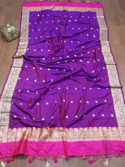 Purple Banarasi Handloom Pure Katan Silk Dupatta - Luxurion World