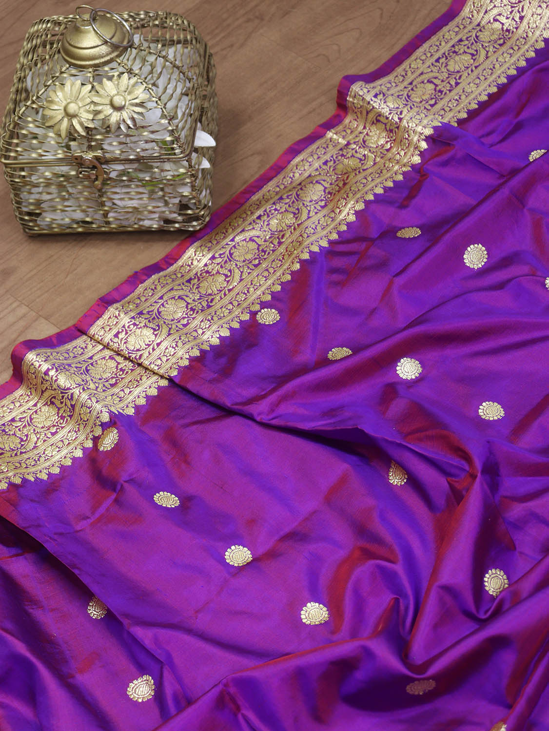 Purple Banarasi Handloom Pure Katan Silk Dupatta - Luxurion World