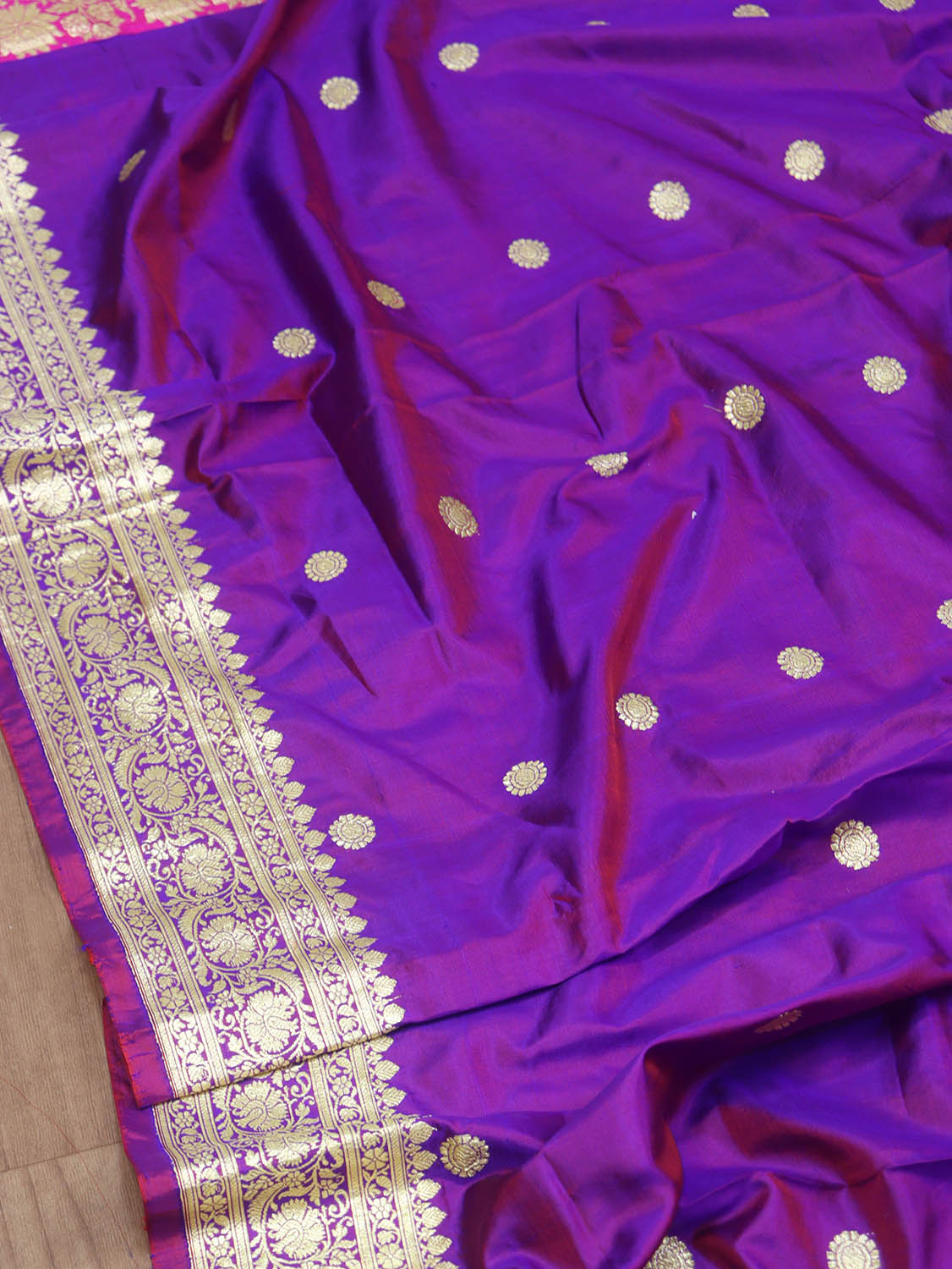 Purple Banarasi Handloom Pure Katan Silk Dupatta - Luxurion World