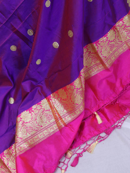 Purple Banarasi Handloom Pure Katan Silk Dupatta - Luxurion World