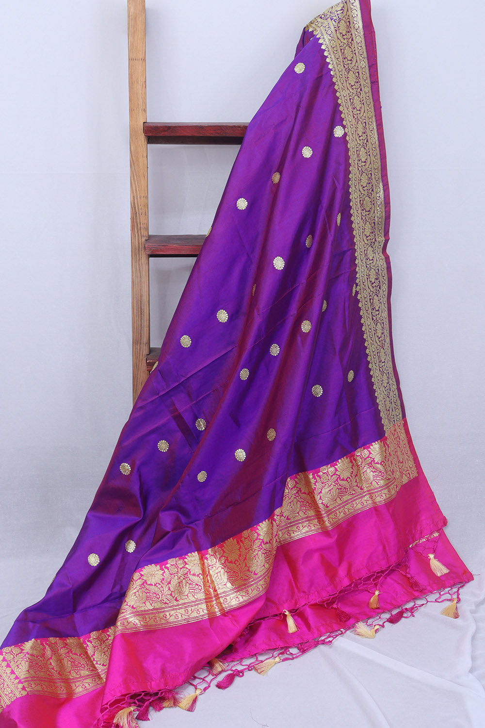 Purple Banarasi Handloom Pure Katan Silk Dupatta - Luxurion World