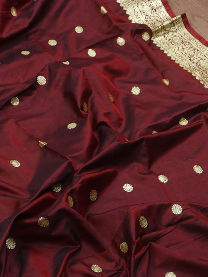 Stunning Maroon Banarasi Katan Silk Dupatta - Handloom Perfection - Luxurion World